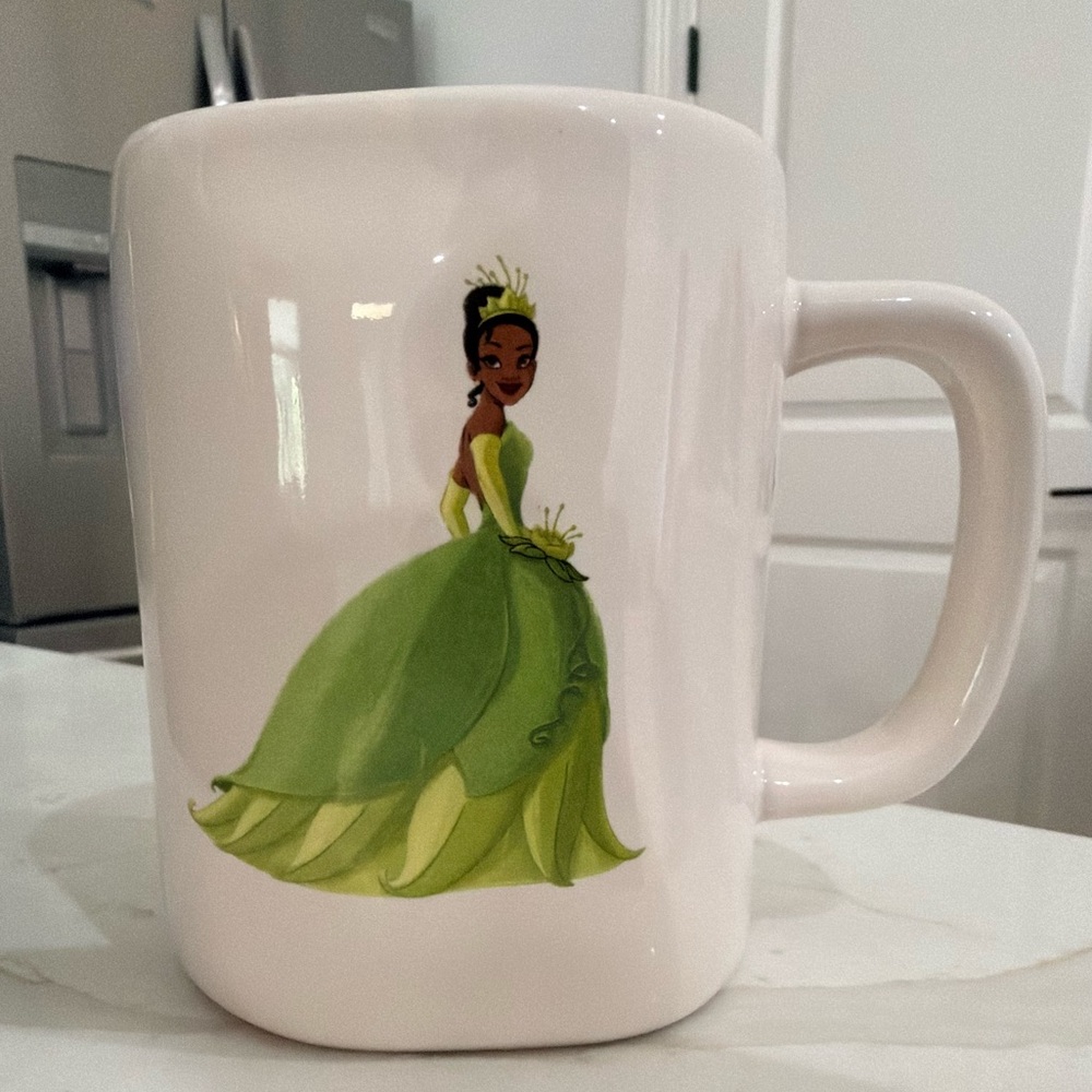 Rae Dunn Princess Tiana Green and White Mug